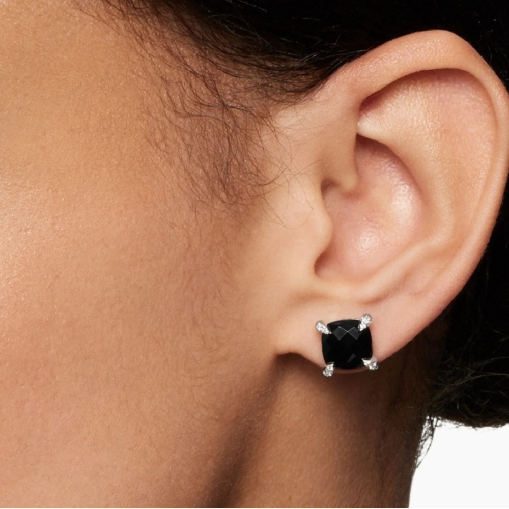 David Yurman Chatelaine Black Onyx Diamonds Sterling Silver Stud Post Earrings